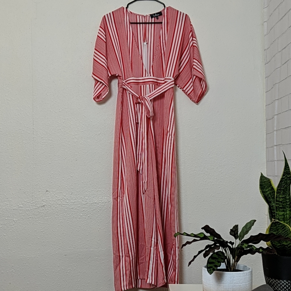Long romper with waist tie